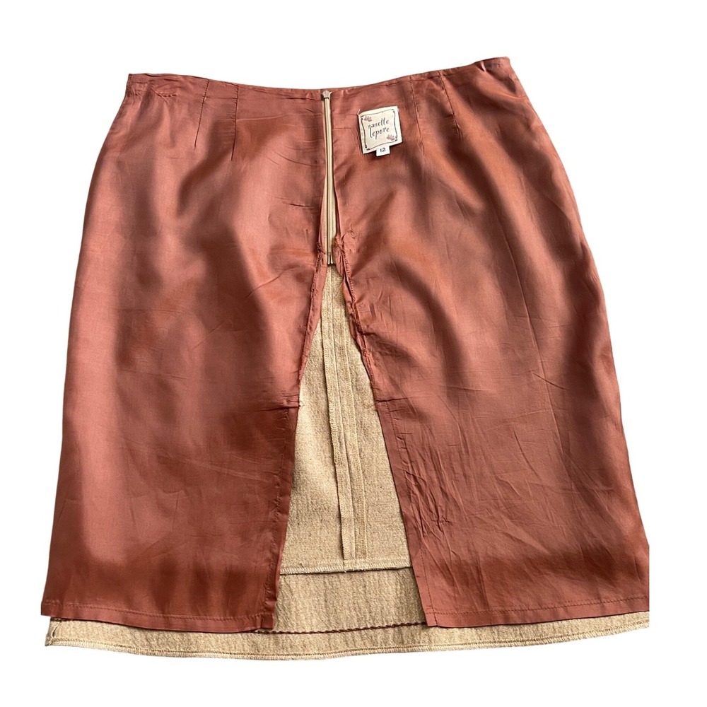 Vintage Nanette Lepore Skirt Women 12 Tan Wool Silk Blend Knee Length brown line - Picture 8 of 10